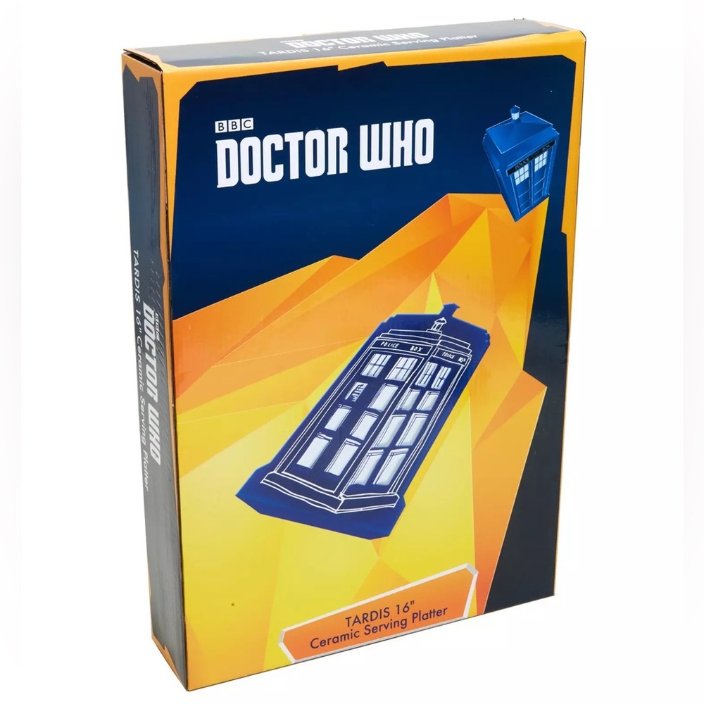 DOCTOR WHO TARDIS CERAMIC LARGE SERVING PLATTER! BBC BRITISH TV SHOW 16” L GIFT